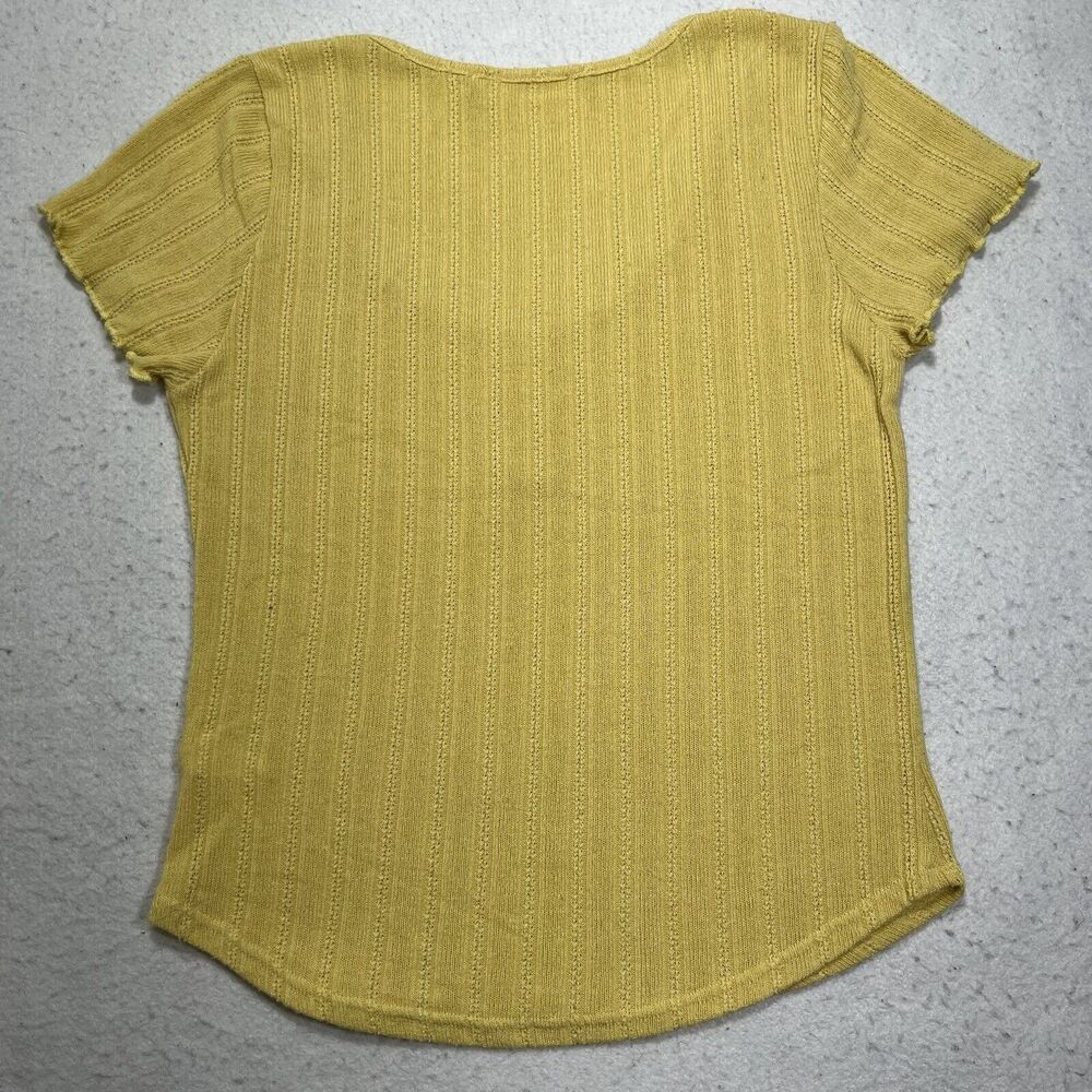 Glance Women's Large Short Sleeve Henley Button Up Pullover Stretch Yellow Top - Picture 9 of 13